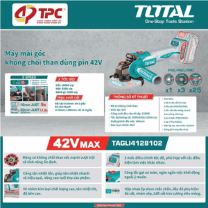 Máy mài góc không chổi than dùng pin 42V