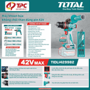 Máy khoan búa không chổi than dùng pin 42V