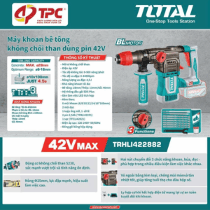 Máy khoan bê tông không chổi than dùng pin 42V
