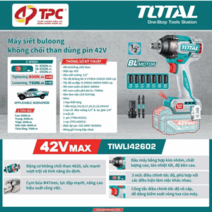 Máy siết buloong không chổi than dùng pin 42V