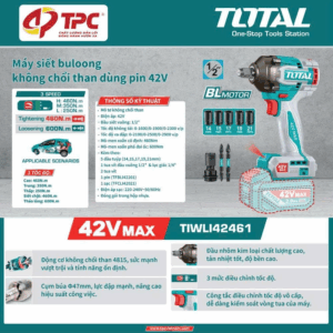 Máy siết buloong không chổi than dùng pin 42V
