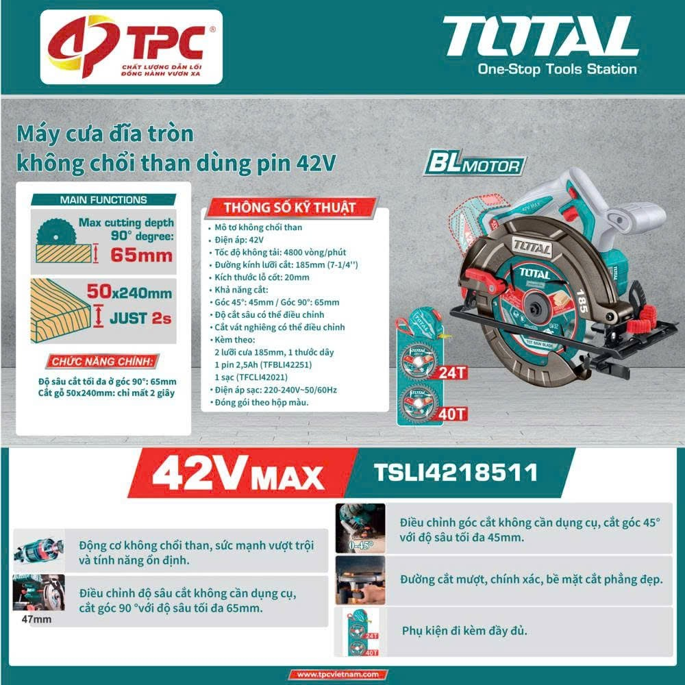 Máy cưa đĩa tròn không chổi than dùng pin 42V